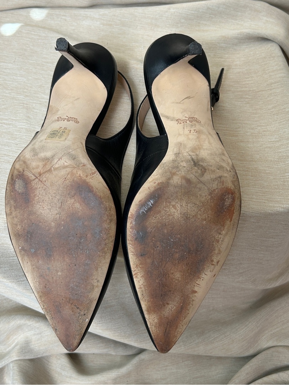 Coach Black Leather Pointed-Toe Slingback Pumps with Gold Logo Allie 90 Ltr Pump - Picture 8 of 13